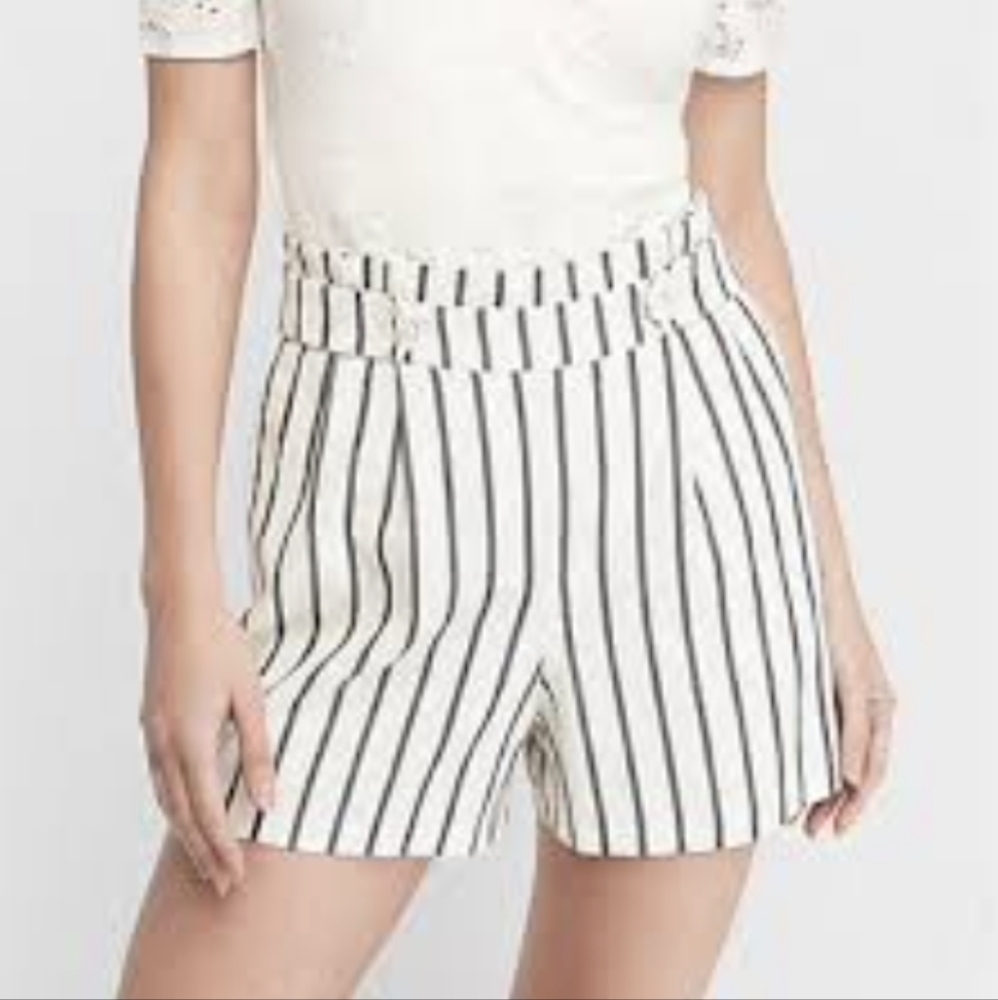 Express Women's Midi Extreme High Rise Striped Shorts